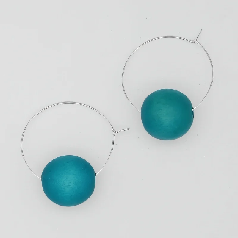 Radiant gem earrings-Aqua Ball Hoop Dangle Earring