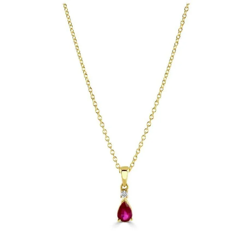 Birch grain engagement rings-18ct Yellow Gold Pear Cut Ruby & Round Brilliant Cut Diamond Pendant