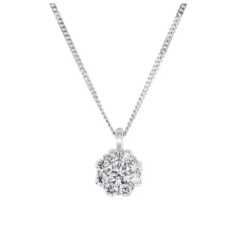 Oval stone engagement rings-9ct White Gold 0.50ct Round Brilliant Cut Diamond Flower Cluster Pendant & Chain