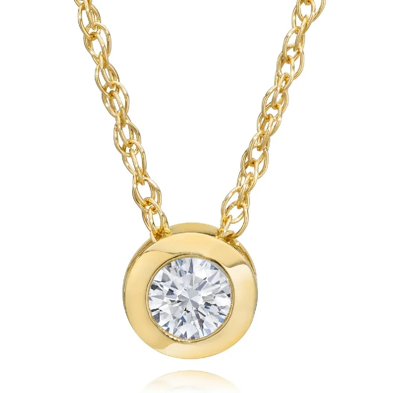 Polished gold necklaces-3/8ct Lab Grown Bezel Solitaire Diamond Pendant Yellow Gold Necklace