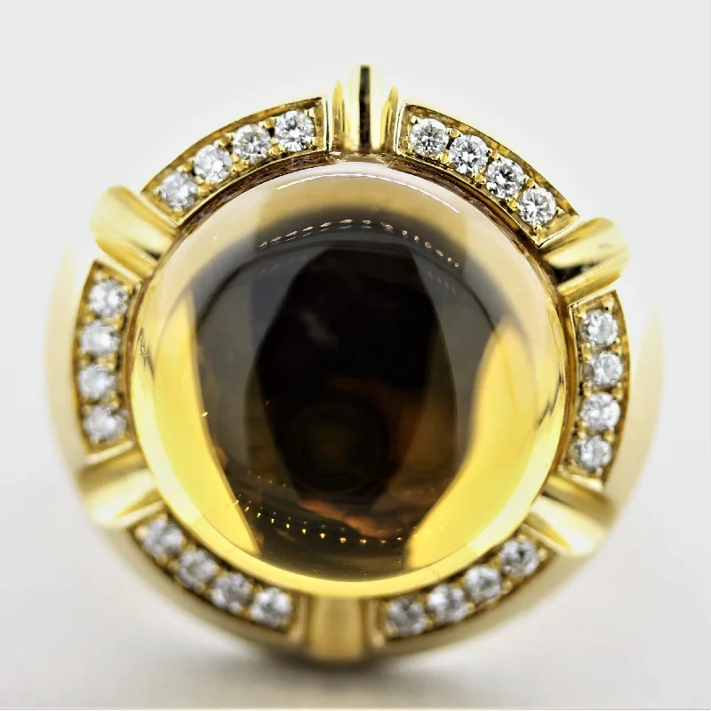 Vibrant enamel rings-Citrine Diamond Gold Domed Cocktail Ring