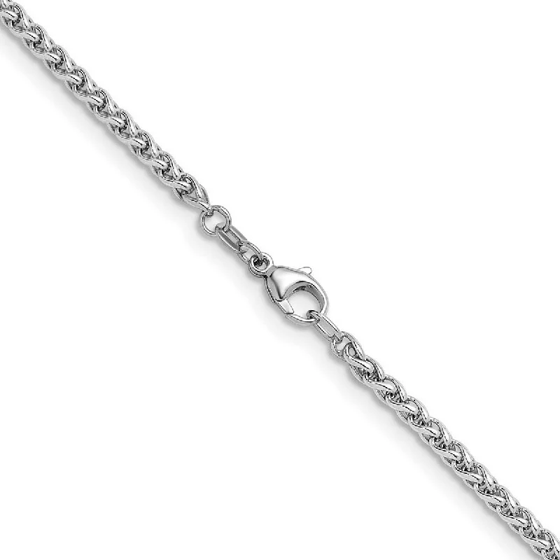 Boho bead necklaces-Curata 925 Sterling Silver Rhodium 3mm Wheat Chain Necklace for Men