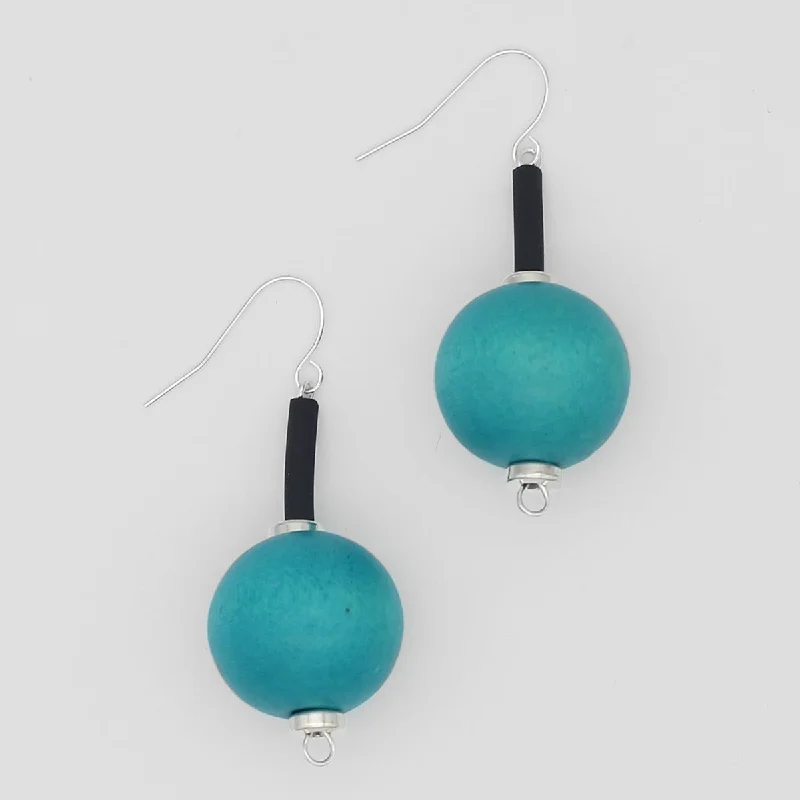 Woven silk earrings-Aqua Ball Drop Earring