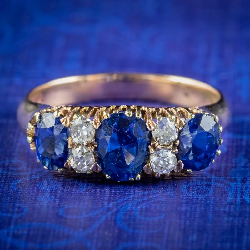 Stretch open rings-Antique Victorian Sapphire Diamond Ring 2ct Of Sapphire Circa 1900