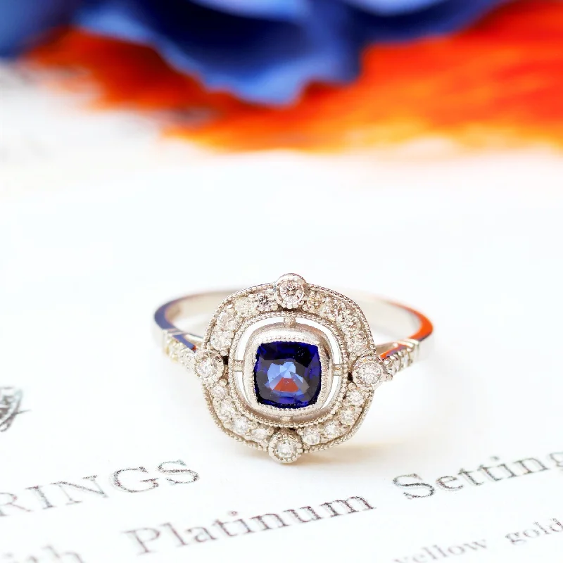 Tide shape rings-Striking Art Deco Style Sapphire & Diamond Cluster Ring