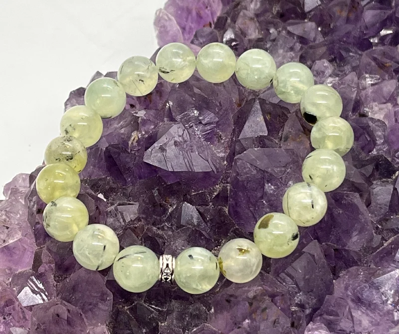 Solid chain bangles-Prehnite "Healers Stone" 10mm Stretchy Bracelet