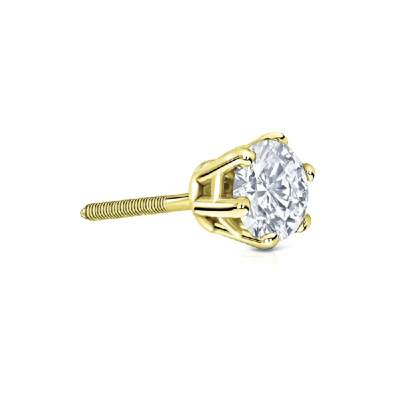 Wave drop earrings-Auriya 14k Gold 1/2ct TDW Round 6-Prong SINGLE STUD (1) Diamond Earring