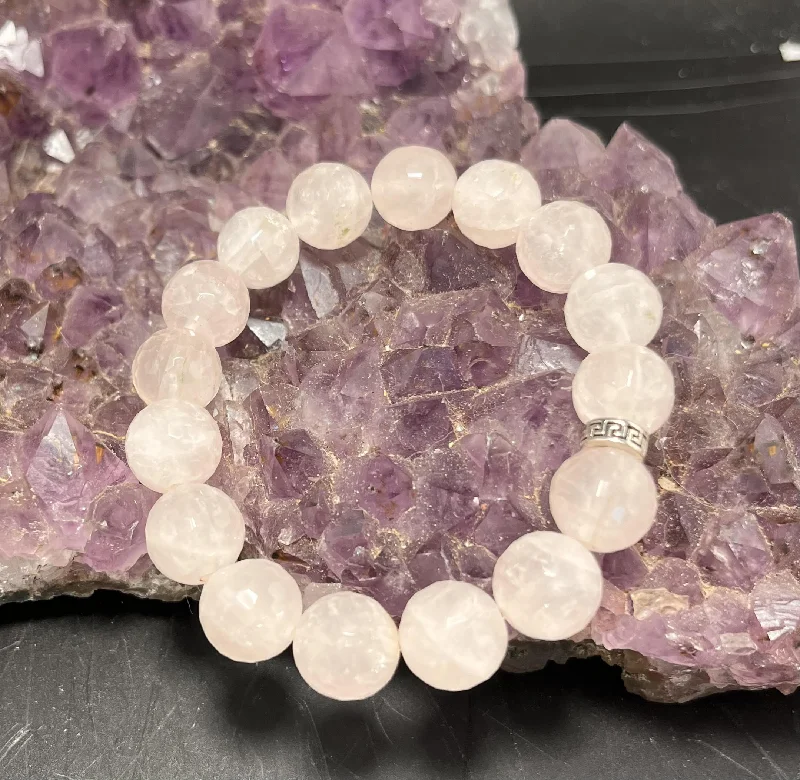 Dusk gothic bangles-Rose Quartz 12mm Faceted Stretchy Bracelet