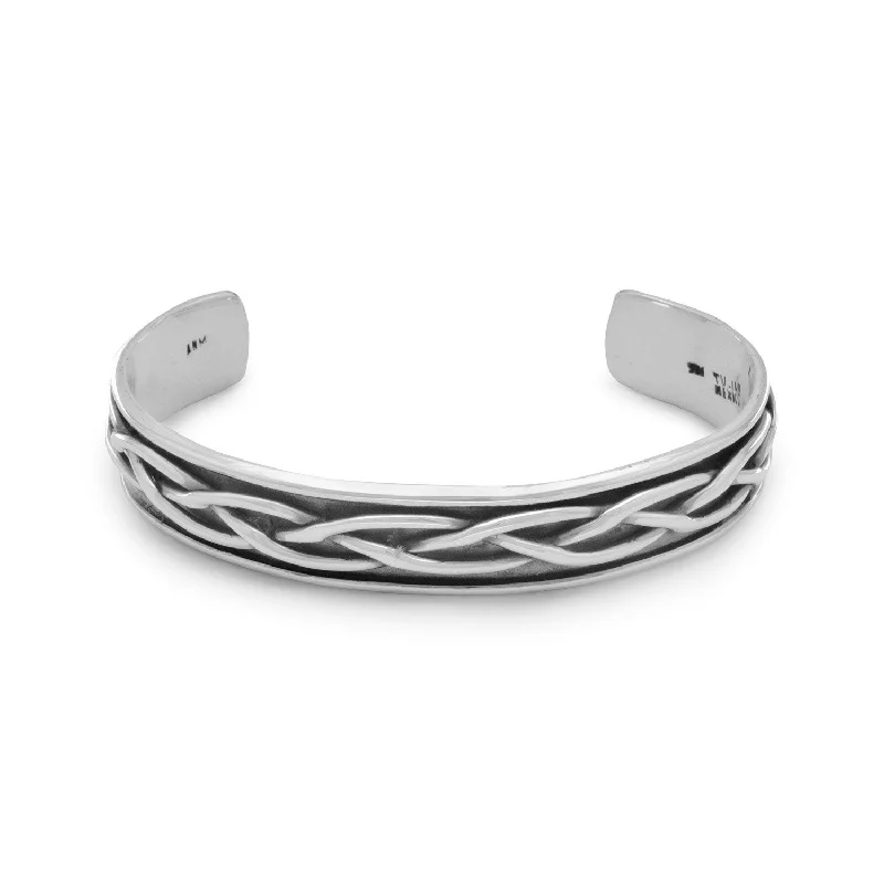 Retro deco bangles-Oxidized Braided Men's Cuff Bracelet