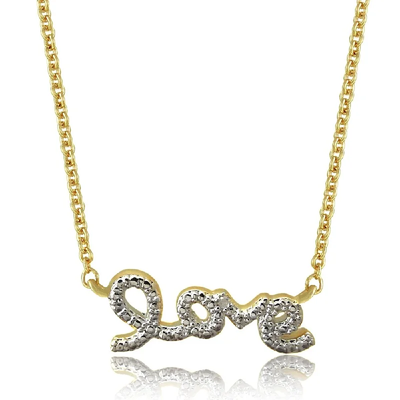 Thick bar necklaces-Finesque 18k Gold Overlay Diamond Accent 'Love' Necklace