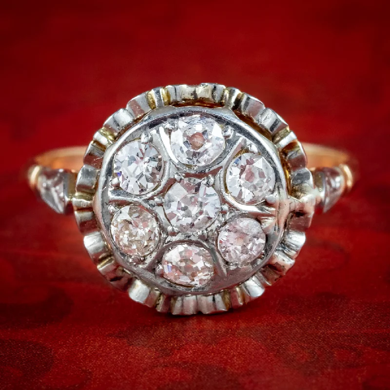 Tiny stack rings-Antique Victorian Diamond Cluster Ring 0.80ct Total