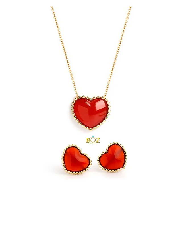 Crystal weave necklaces-Amor Necklace-Earring Set 18karat Gold (Red)