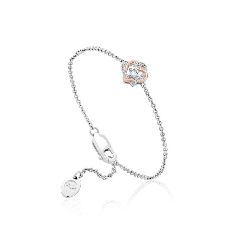 Satin silver engagement rings-Silver & 9ct Rose Gold Always In My Heart White Topaz Set Bracelet