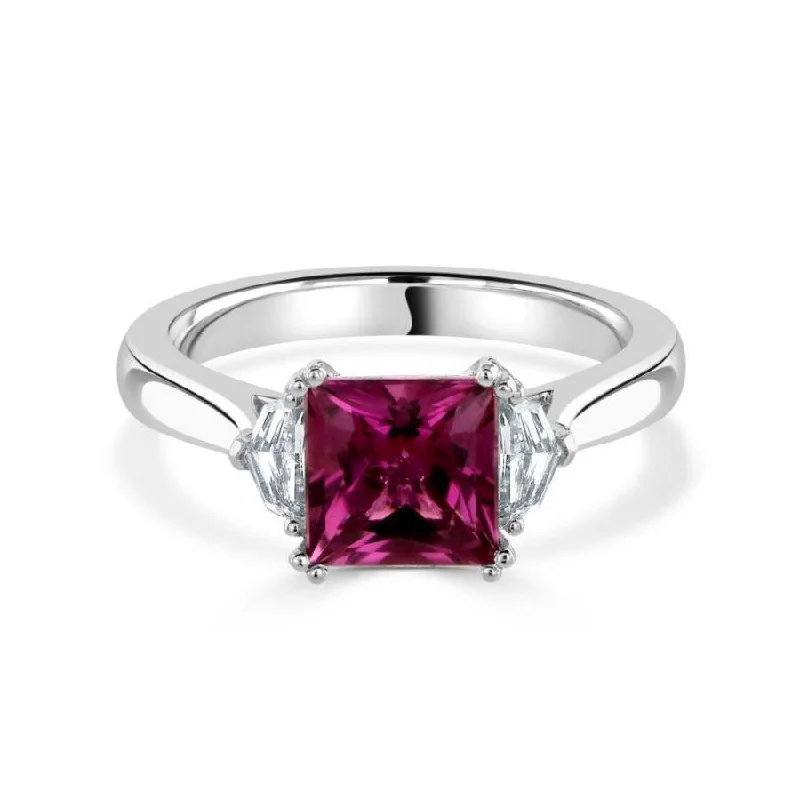 Fox motif engagement rings-18ct White Gold Pink Tourmaline & Fancy Cut Diamond Trilogy Ring