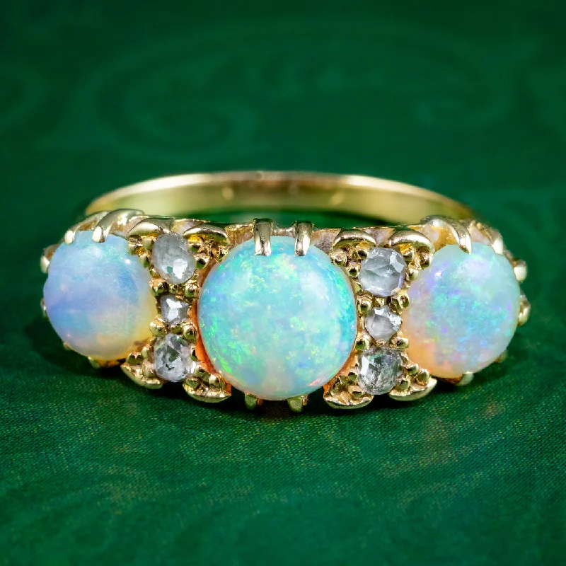 Sculpted cocktail rings-Antique Victorian Opal Diamond Ring 3ct Opal