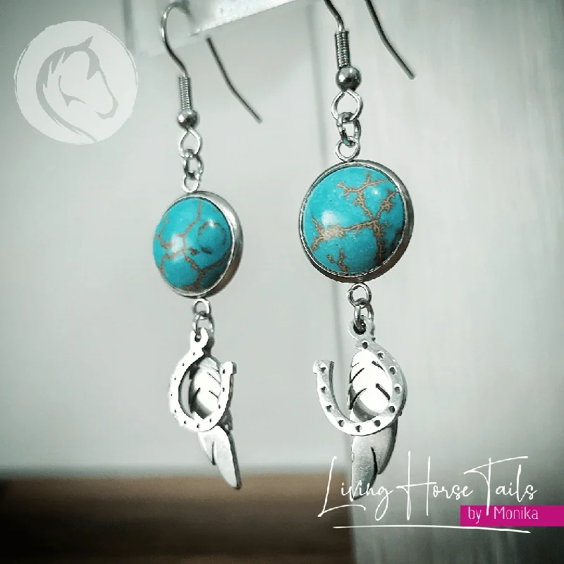 Java charm earrings-Horseshoe, wings and Turquoise Earrings