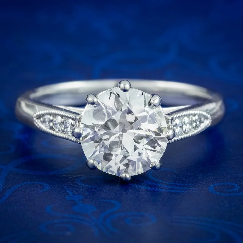 Matte finish rings-Edwardian Style Diamond Solitaire Ring 1.72ct Diamond With Cert