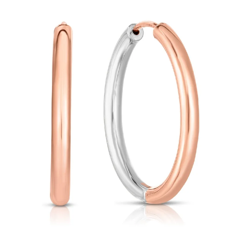 Quartz stone earrings-Curata 14k Rose White Gold 2.5x20mm Reversible Diamond Cut Hoop Earring