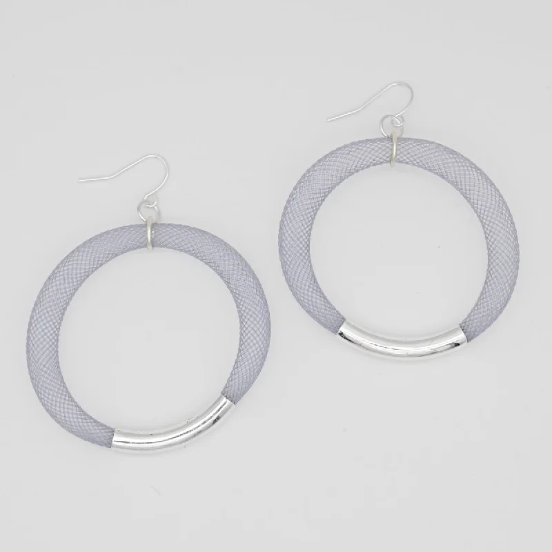 Vibrant enamel earrings-Gray and Silver Mesh Hoop Earring