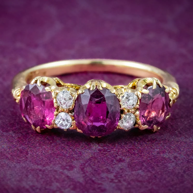 Oval gem rings-Antique Victorian Ruby Diamond Ring 2.2ct Of Ruby With Cert