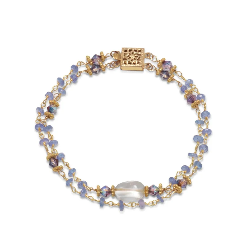 Citrine gem bangles-14 Karat Gold Plated Double Strand Tanzanite and Citrine Bracelet