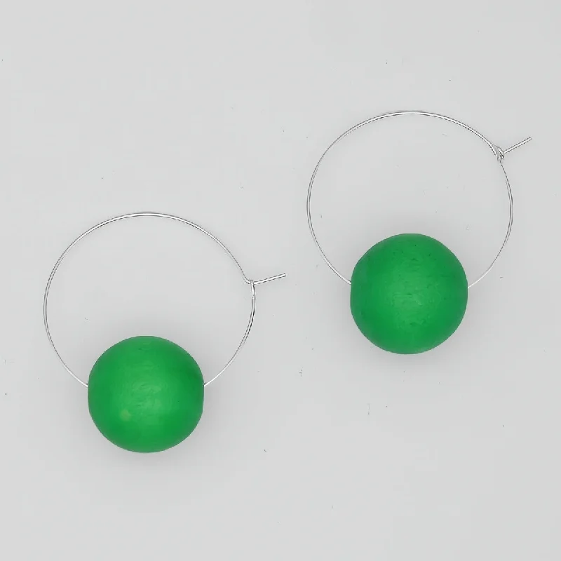 Multi-tier earrings-Green Ball Hoop Dangle Earring