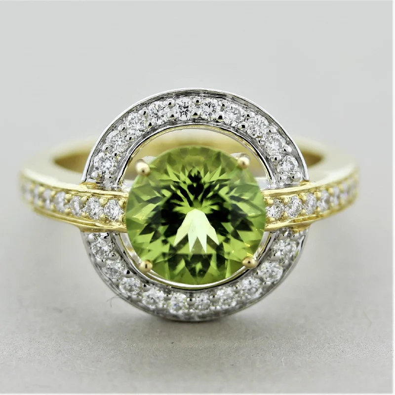 Surf design rings-Peridot Diamond Gold Two-Tone Ring