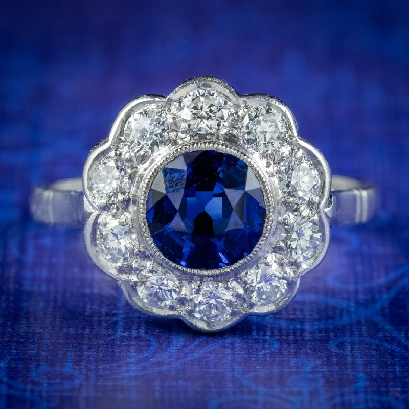 Open frame rings-Antique Edwardian Sapphire Diamond Cluster Ring 1.25ct Sapphire Circa 1910