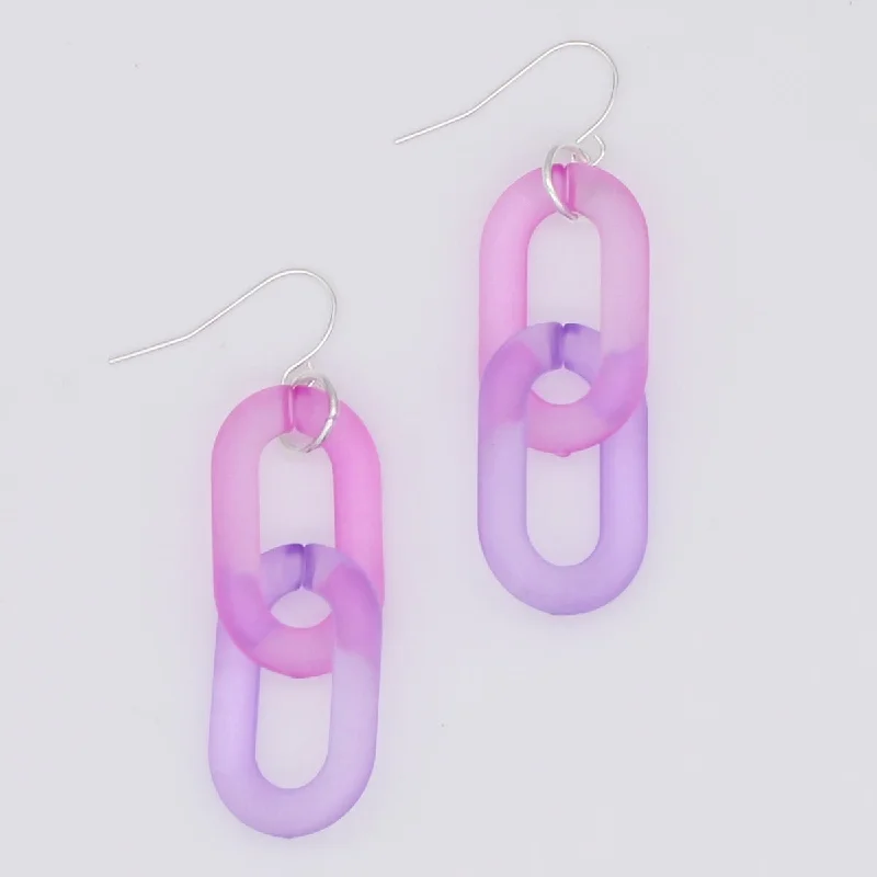 Fine bead earrings-Pink Resin Link Dangle Earring