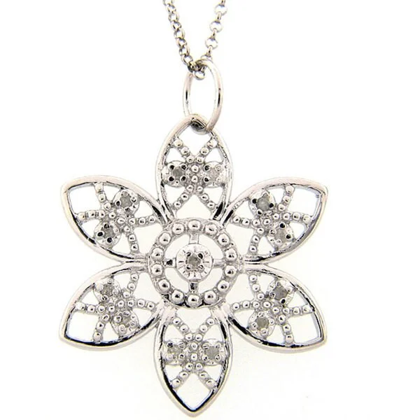 Sleek cross necklaces-Sterling Silver 1/8ct TDW Diamond Flower Necklace