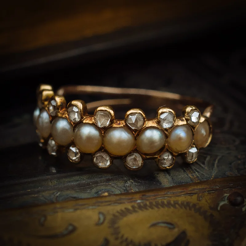 Flex open rings-Devotedly Divine Antique Victorian Pearl and Diamond Band Ring