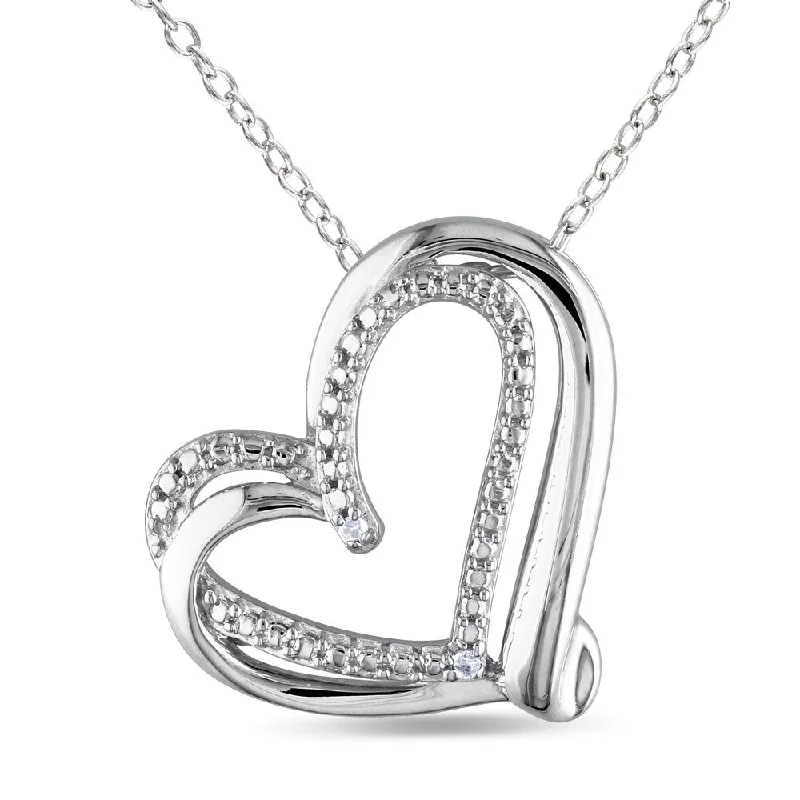 Coiled cord necklaces-Miadora Sterling Silver Diamond Accent Interlocking Double Heart Necklace