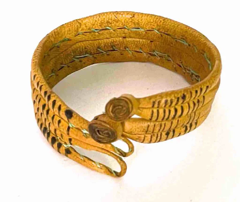 Tide pattern bangles-Wide Yellow Leather Bracelet - 2 Versions