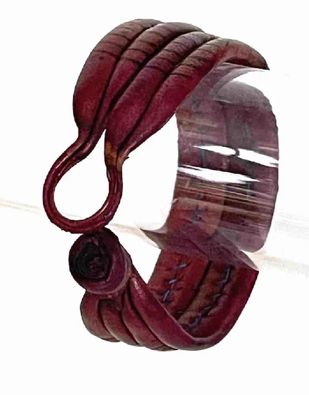 Beaded cluster bangles-Wide Red Leather Bracelet with Designs - 2 Versions