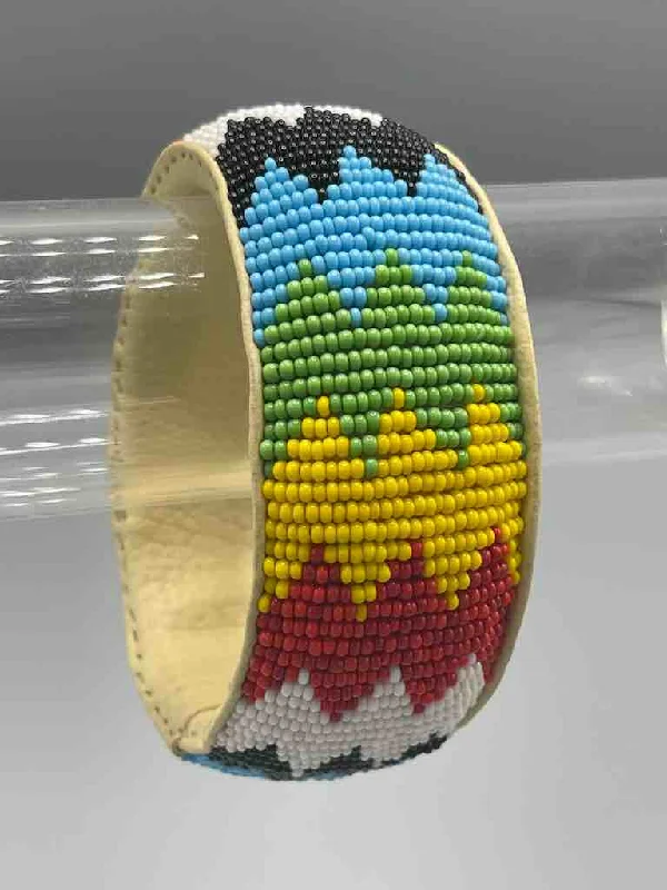 Textured letter bangles-Multicolor Chevron Design Wide Beaded Leather Bracelet - Mali