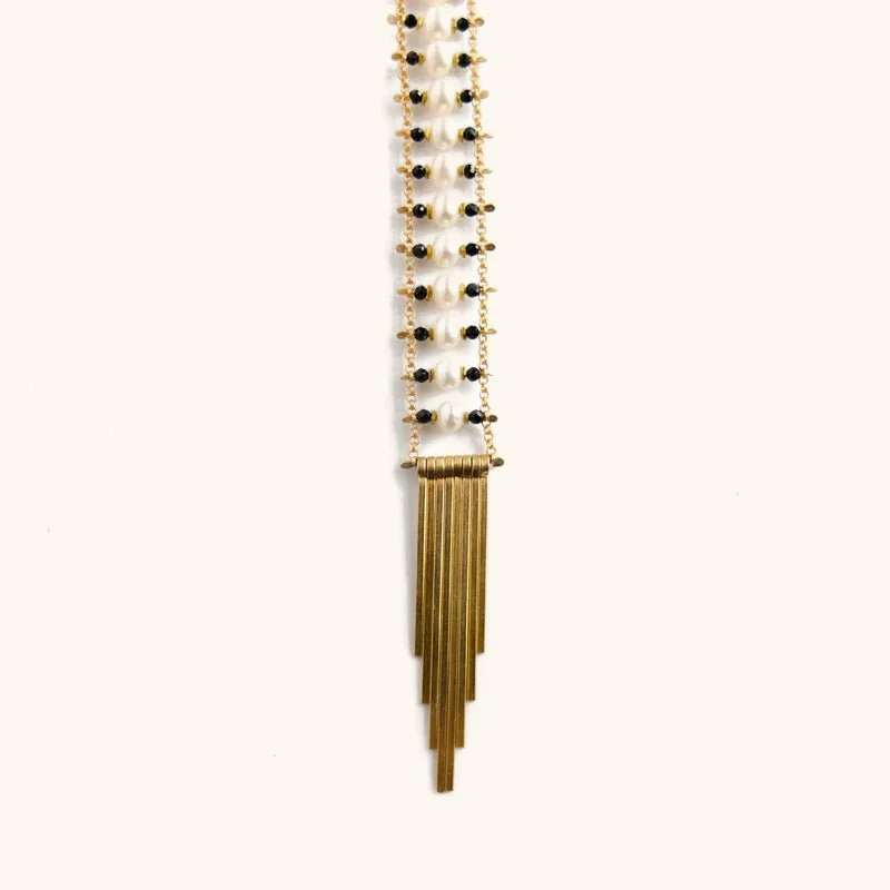 Raven feather necklaces-Pearl Ladder Necklace