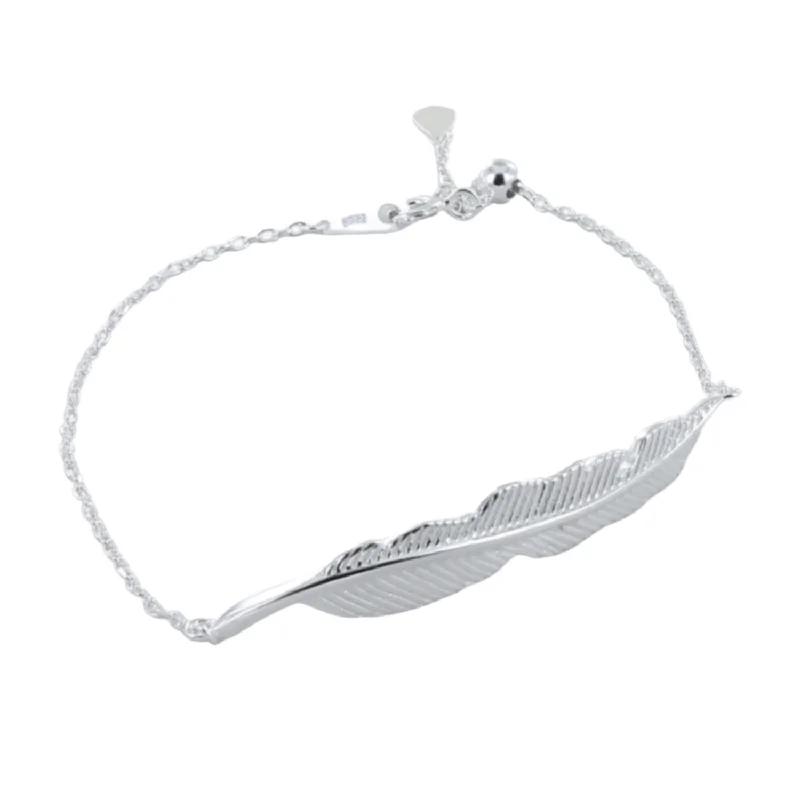 Sleek link bangles-Large Sterling Silver Feather Slider Bracelet