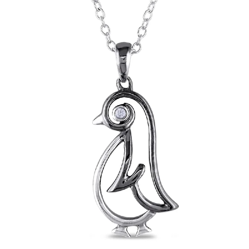 Vivid druzy necklaces-Miadora Sterling Silver Diamond Penguin Necklace