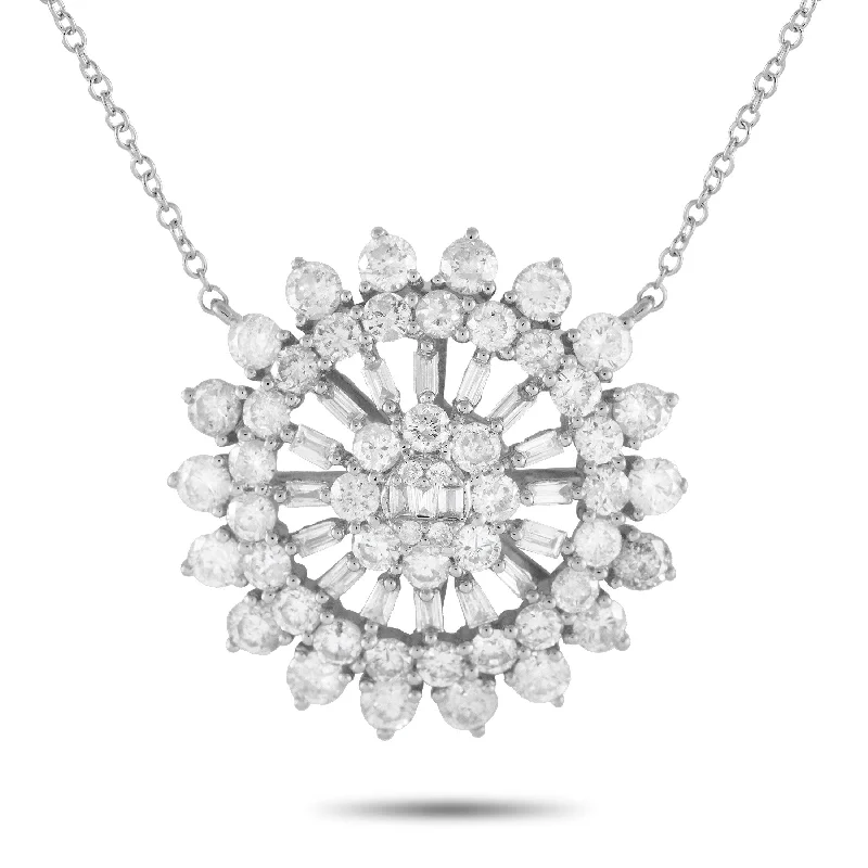 Round pendant necklaces-White Gold 1.75ct Diamond Sunburst Necklace PN15246-W Length 16 Inch