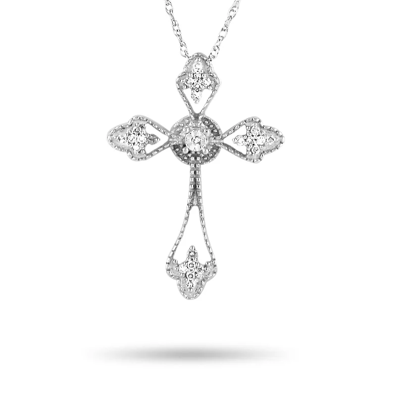 Spirit charm necklaces-White Gold 0.10 ct Diamond Small Cross Pendant Necklace PC4-10059W Length N/A