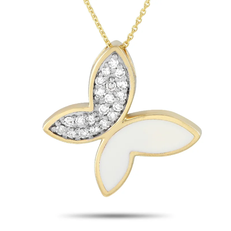 Bold druzy necklaces-Yellow Gold 0.15ct Diamond Butterfly Pendant Necklace PN15064W Length 18 Inch