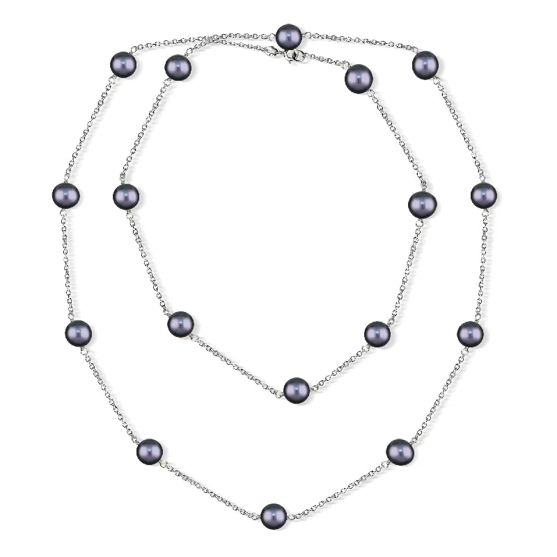 Whimsical bead necklaces-DaVonna Silver Chain and Black Baroque Freshwater Pearl 36-inch Necklace (7-7.5 mm)