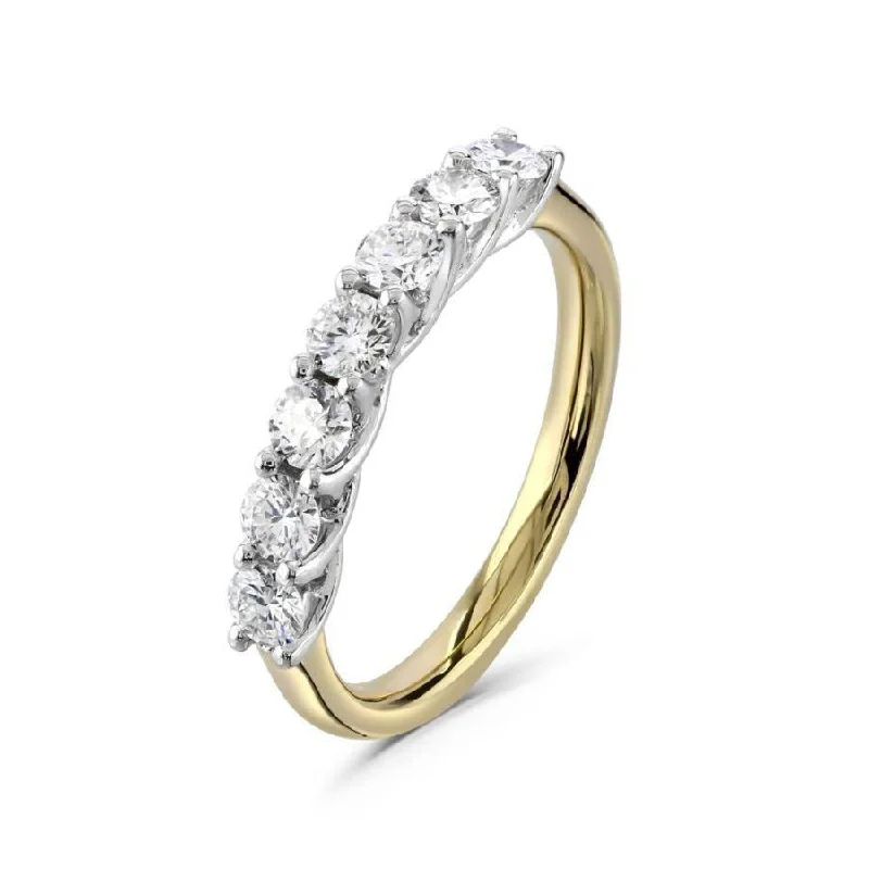 Frosted bead engagement rings-0.74ct 7-Round Brilliant Cut Diamond Claw Set 18ct Yellow Gold & Platinum Eternity Band