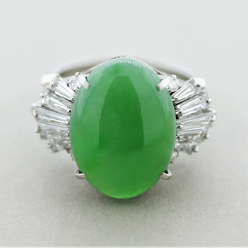 Stretch open rings-Jadeite Jade Diamond Platinum Ring