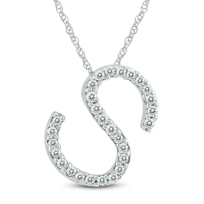 Mesh choker necklaces-Marquee 1/6 Carat TW S Initial Diamond Pendant Necklace in 10K White Gold with Adjustable Chain