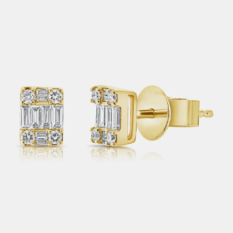 Bold statement earrings-Diamond Emerald Illusion Studs