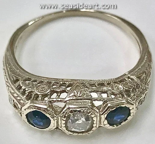 Java tile rings-Sapphire & Diamond Lady's 14K White Gold Ring