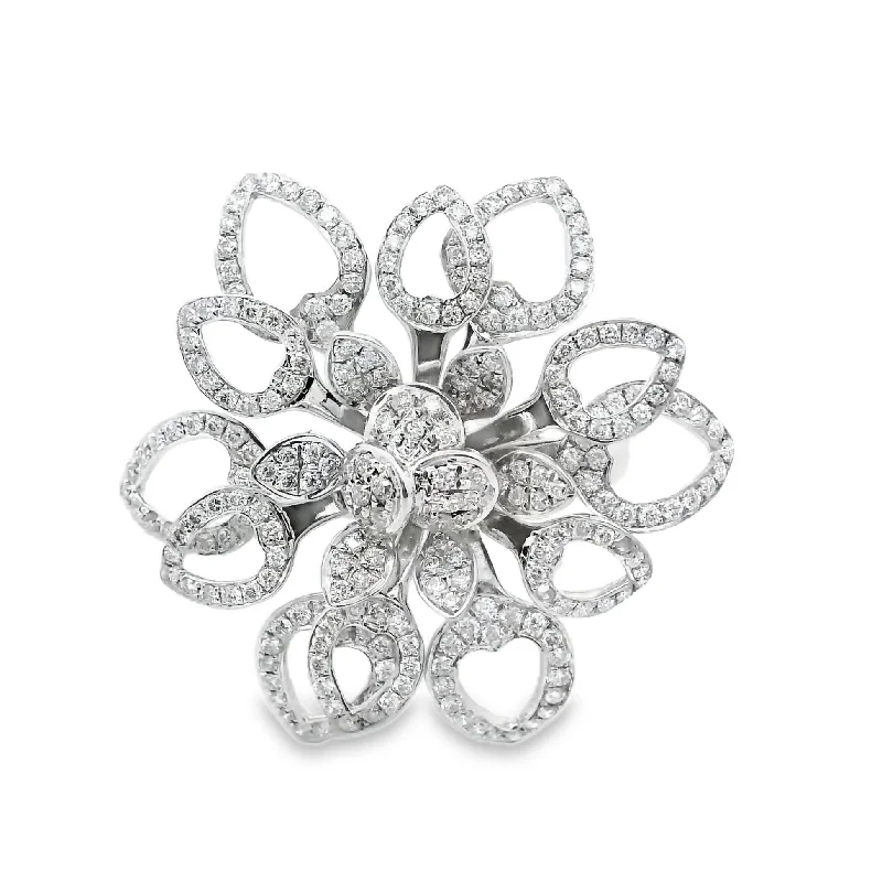 Luxe diamond rings-Diamond White Gold Flower Ring