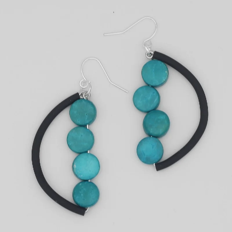 Bead weave earrings-Turquoise Half Moon Dangle Earring