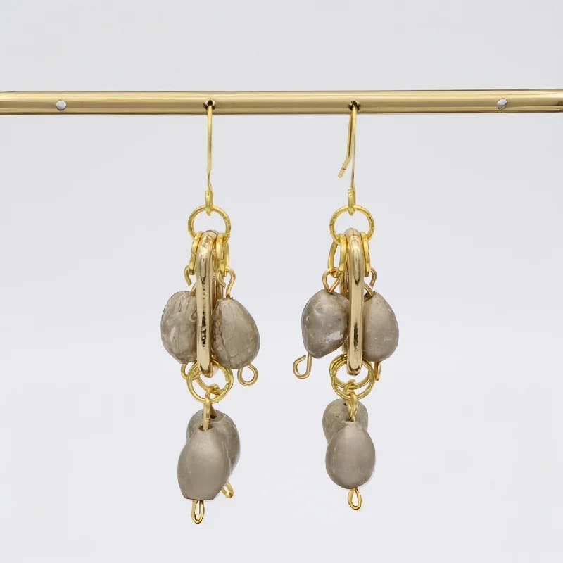 Silk fringe earrings-Gold Lunar Cascade Earring